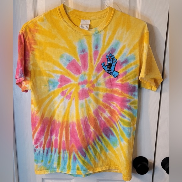 Santa Cruz Skateboards Rainbow Tie Dye Screaming Hand Logo T-Shirt Size Medium - Picture 2 of 6